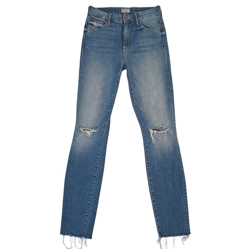 Mother High Waisted Looker Ankle Fray Jeans‎ Thrilling Shots Distressed Blue 25